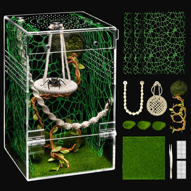 AZV Large Jumping Spider Enclosure KitEscape Proof Praying Mantis HabitatMagnetic Door Arboreal Tarantula Spider BoxComplete Transparent Acrylic Beetle TerrariumInsect Cage Bug Starter Container - Image 2