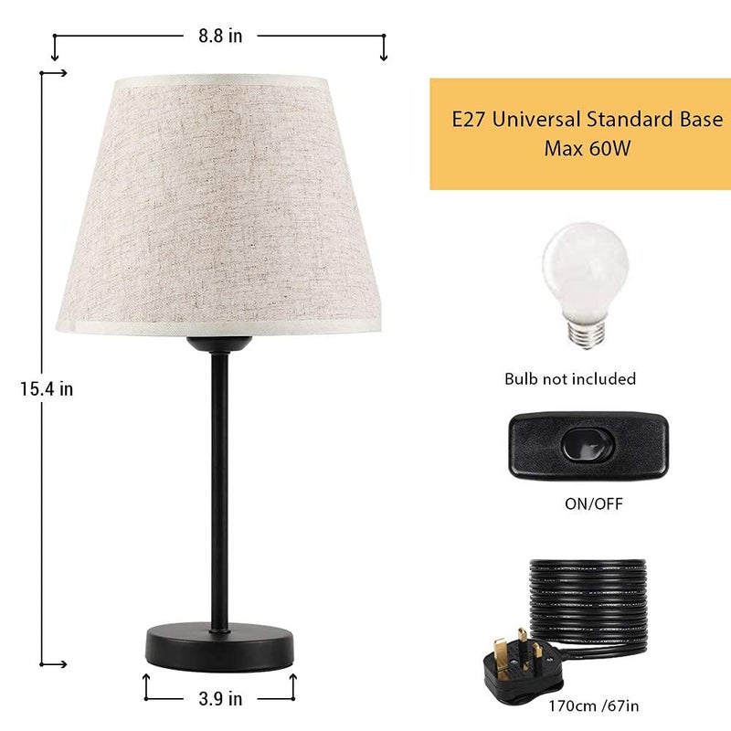 LIANTRAL LIANTRAL Bedside Table Lamps Set of 2, Modern Small Desk Lamp with Linen Fabric Shades & Black Metal Frame for Bedroom, Living Room, Office - Image 2