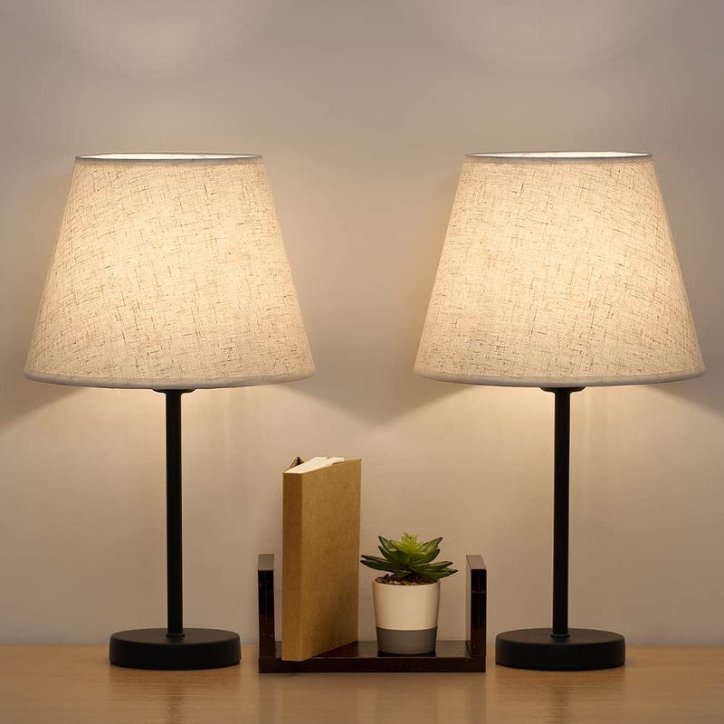 LIANTRAL LIANTRAL Bedside Table Lamps Set of 2, Modern Small Desk Lamp with Linen Fabric Shades & Black Metal Frame for Bedroom, Living Room, Office - Image 1
