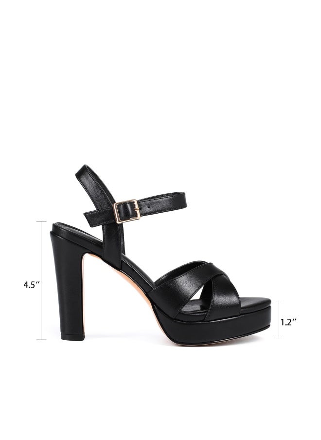 Abbleet Platform High Heels for Women Strappy Chunky Heels Sandals for Women Open Toe Block Heeled Sandals with Ankle Strap Summer Dress Shoes(Black,9) - Image 1