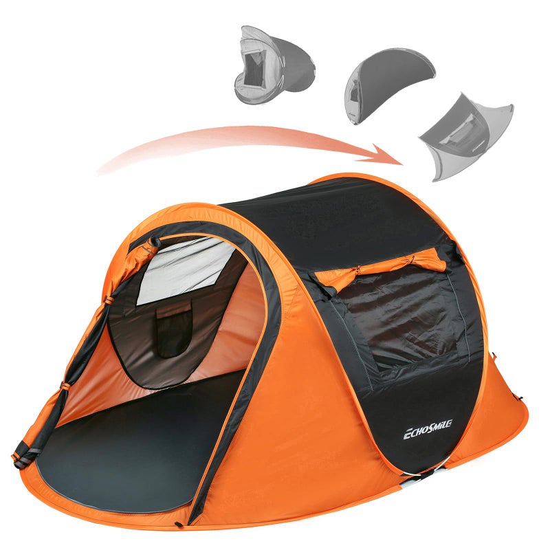 EchoSmile Instant Pop Up Camping Tent, 2 Person Easy Setup Tent, Water Resistant Dome, Portable with Carry Bag,Black & Orange - Image 1