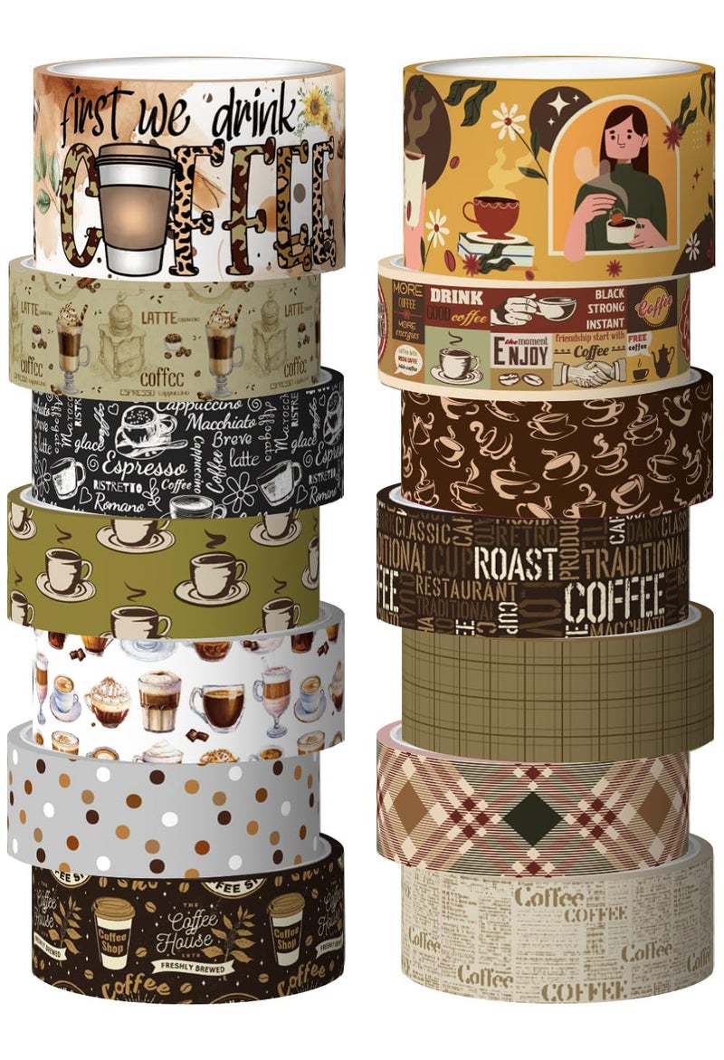 KOVANO Coffee Themed Washi Tape Set, 14 Rolls Vintage Crafts Tape, Art Decorative Tape for Scrapbooking Supplies, Junk Journal, Bullet Journaling, Vision Board Supplies - Image 1