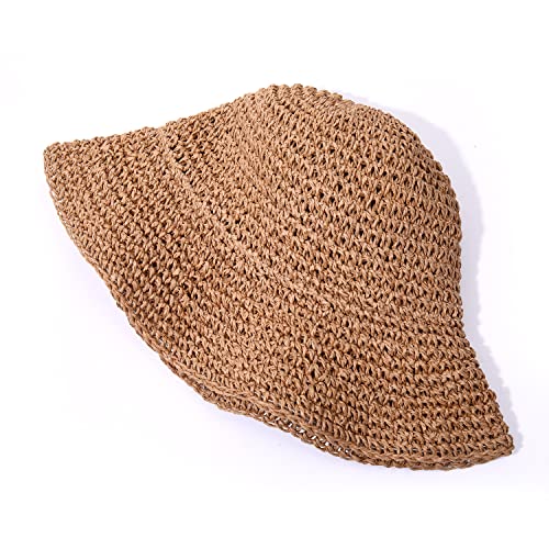 HZEYN Womens Straw Hat Wide Brim Crotchet Straw Bucket Sun Hat Packable Floppy Beach Hats for Women Summer Travel Accessories (Brown) - Image 4