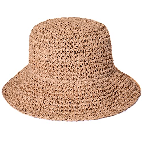 HZEYN Womens Straw Hat Wide Brim Crotchet Straw Bucket Sun Hat Packable Floppy Beach Hats for Women Summer Travel Accessories (Brown) - Image 2