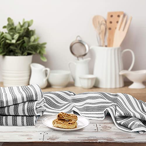 Goroly Home 6 Pack 100% Cotton Farmhouse Vintage Dish Towels Tea Towels Highly Absorbent Quick Dry Professional Grade with Hanging Loop - Stripes - 18x28 Inch - Charcoal - Image 3