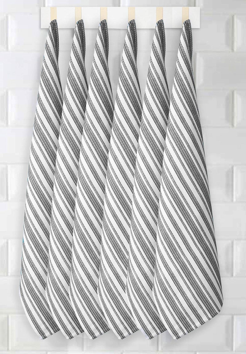 Goroly Home 6 Pack 100% Cotton Farmhouse Vintage Dish Towels Tea Towels Highly Absorbent Quick Dry Professional Grade with Hanging Loop - Stripes - 18x28 Inch - Charcoal - Image 4