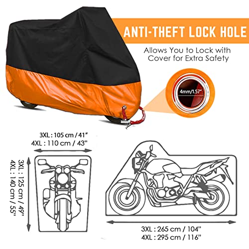 Acelane Motorcycle Cover, All Season Waterproof Outdoor Dustproof Durable Vehicle Cover with Lock Holes Fits up to 116 inches for Harley Davidson, Honda, Suzuki,Yamaha and More - Image 3