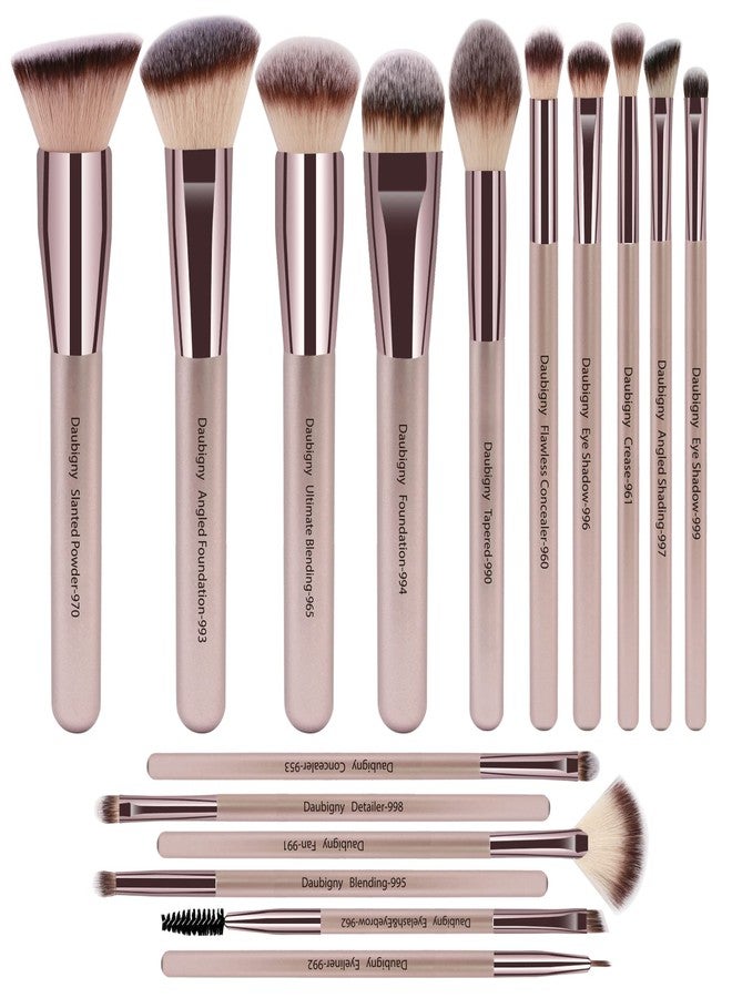 Daubigny Makeup Brushes, Daubigny 16Pcs Complete Premium Synthetic Makeup Brush Set with Professional Foundation Brushes Powder Concealers Eye shadows Blush Makeup Brush for Perfect Makeup (Champagne Gold) - Image 1