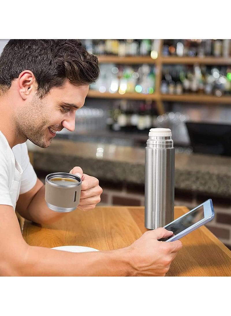 TIGER 500ml Stainless Steel Vacuum Thermos Flask with Silicone Handle – Insulated Water Set with 2 Stainless Steel Cups for Hot & Cold Drinks – Ideal for Outdoor Travel, Camping, Hiking | Gift Box Set (2 PACK) SILVER BEIGE. - Image 5