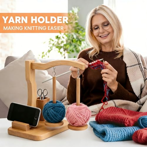 Lnncdsc Wooden Yarn Spindle Holder | Anti-Tip Yarn Spool Stand for Knitting & Crocheting | Portable Yarn Storage for Crafters, Weavers, Handmade Enthusiasts. - Image 2