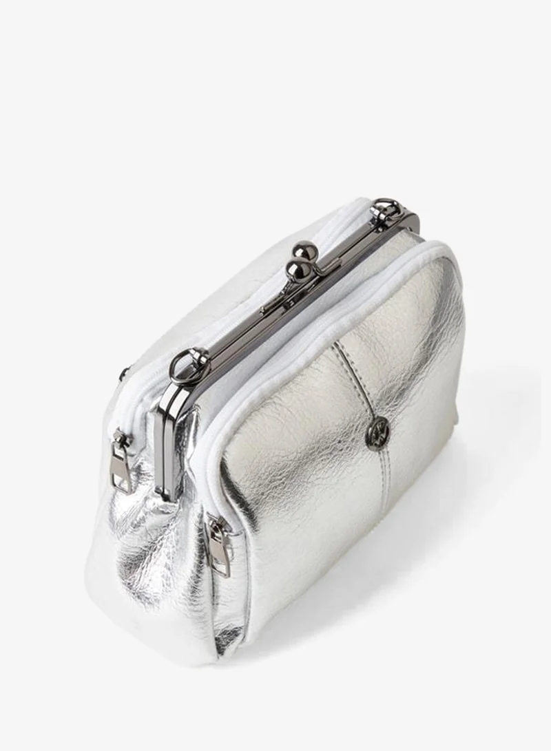 Vivaq  Women's Silver 4-Compartment Lined Buckle and Zipper Closure Hand, Arm, and Shoulder Bag. for Women | Best Price UAE