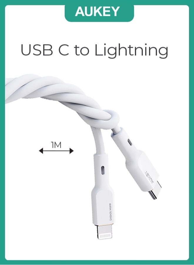 أوكي كابل سليكون مقوى MFI شحن و مزامنة USB-C إلى لايتنينج طول 1م SCL1 أبيض لون أبيض - Image 2