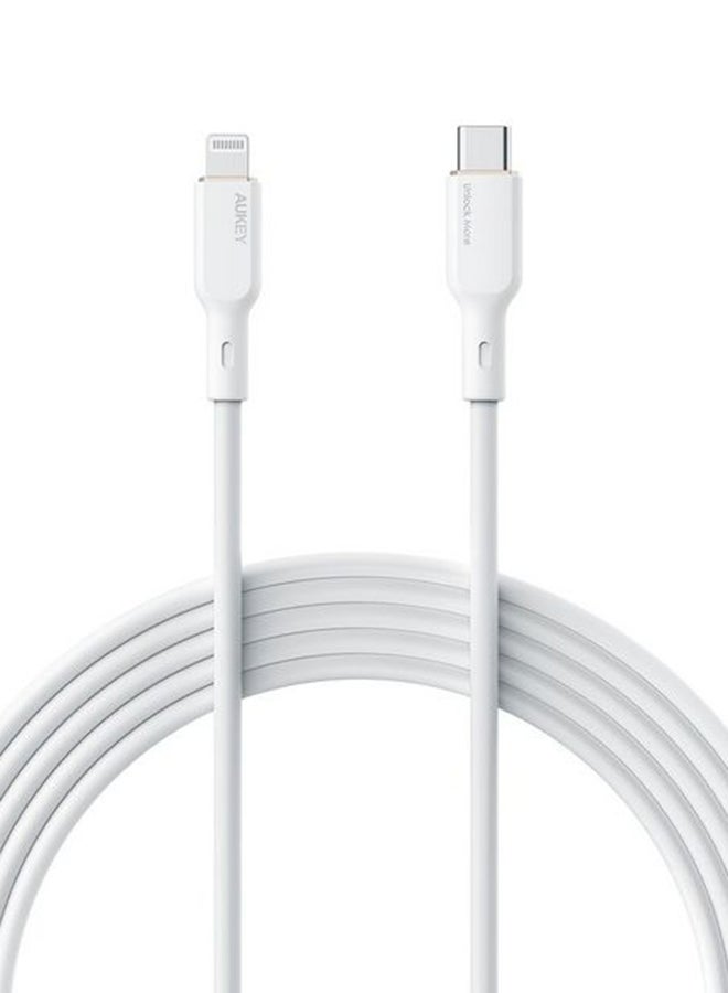 أوكي كابل سليكون مقوى MFI شحن و مزامنة USB-C إلى لايتنينج طول 1م SCL1 أبيض لون أبيض - Image 3