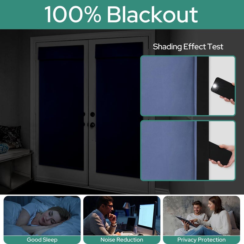 HOMEIDEAS HOMEIDEAS 100% Blackout French Door Curtains  Privacy Door Curtains for Door Window  30 X 68 Inch Room Darkening Curtains  Thermal Insulated Door Window Shades for Bedroom  (1 Panel  Stone Blue) - Image 2