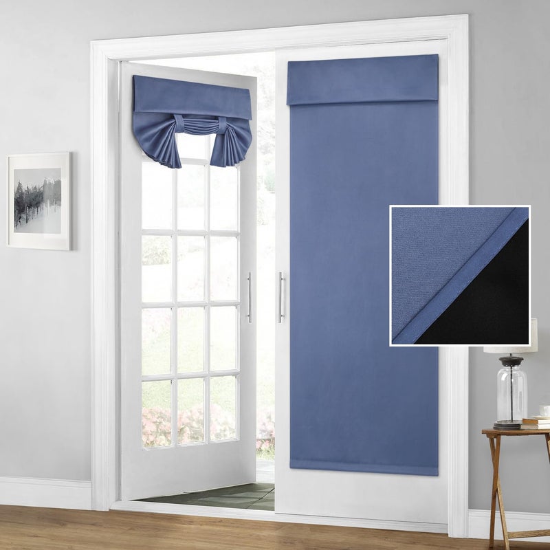 HOMEIDEAS HOMEIDEAS 100% Blackout French Door Curtains  Privacy Door Curtains for Door Window  30 X 68 Inch Room Darkening Curtains  Thermal Insulated Door Window Shades for Bedroom  (1 Panel  Stone Blue) - Image 1