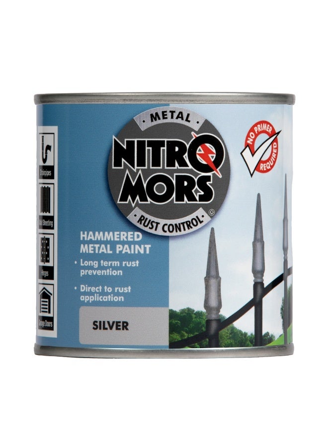 Nitro Mors Nitromors Hammered Metal Paint - Durable Finish for Metal Doors, Garden Furniture & Railings, UV & Rust Protection,Silver 250 ml - Image 1