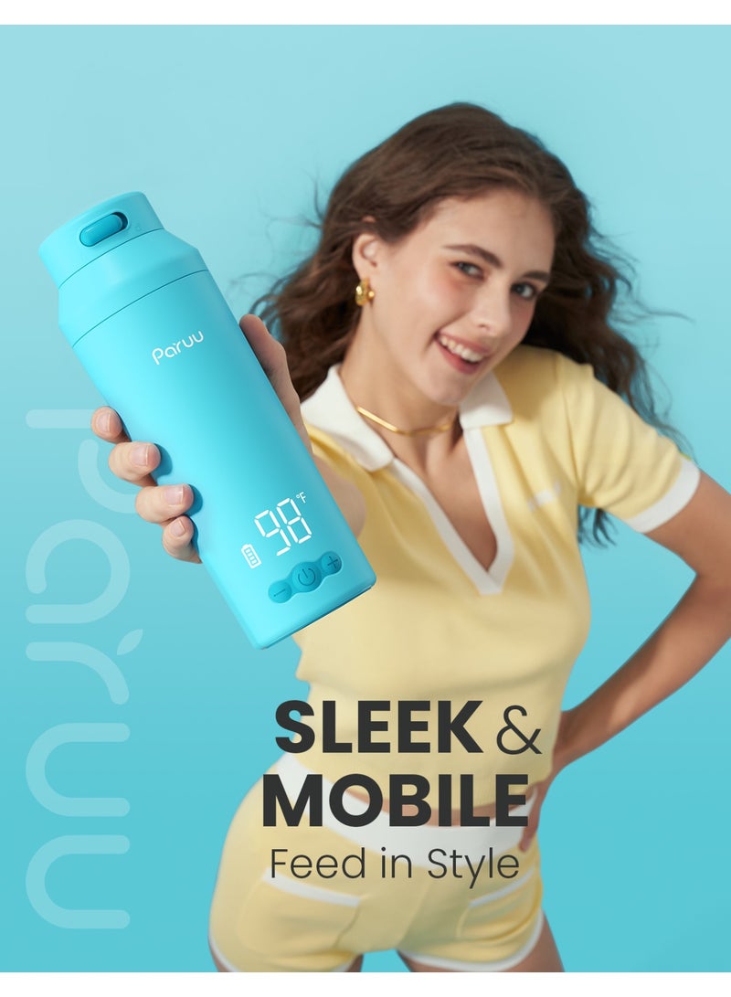 Paruu سخان زجاجة محمول للسفر، سهل التنظيف بفم واسع، سخان حليب محمول مع تسخين سريع لتغذية الليل، 7 درجات حرارة، سعة كبيرة 12 أونصة - Image 2