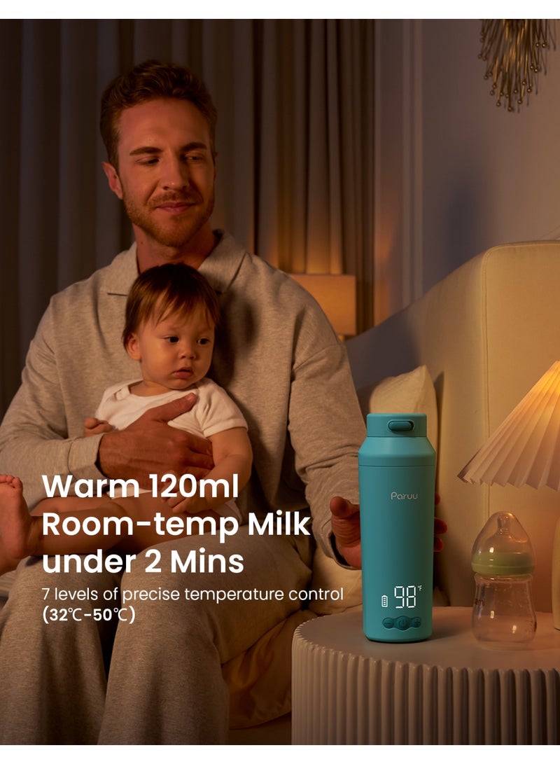 Paruu سخان زجاجة محمول للسفر، سهل التنظيف بفم واسع، سخان حليب محمول مع تسخين سريع لتغذية الليل، 7 درجات حرارة، سعة كبيرة 12 أونصة - Image 5