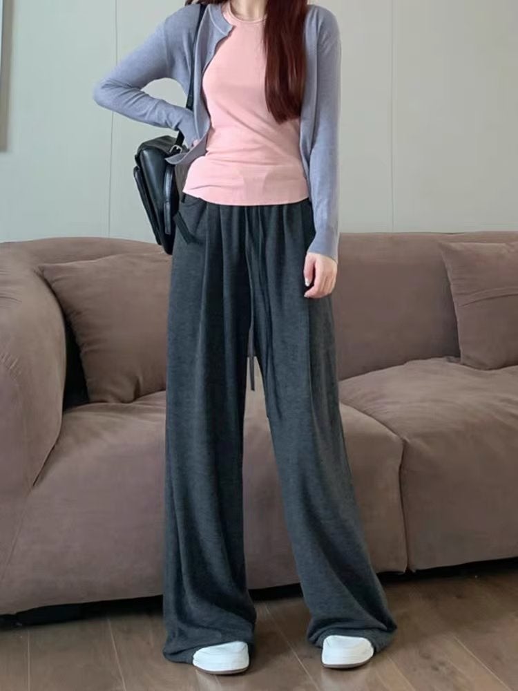 Autumn 2023 Fashion Casual Pants Women'S Early Loose Trousers Versatile Fashion Brand Sports Straight Drape Wide Leg Long Pants - Image 1