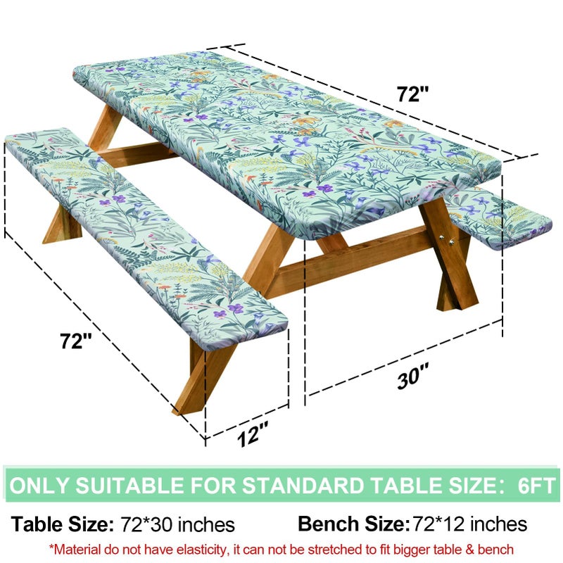 Play Tailor Picnic Table Cover with Bench Covers Camping Essentials Waterproof Windproof Camping Tablecloth with Drawstring Bag, Fitted Rectangle Tables and Seats, 72in, Gray Blue - Image 2