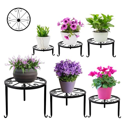 Acteomsly 6-Pack Metal Plant Stand,Heavy Duty Flower Pot Stands for Multiple Plant,Outdoor Anti-Rust Plant Pot Shelf, Round Plant Holder for Outdoor/Indoor Planter, Living Room, Balcony Decor (6PACK BLACK) - Image 1
