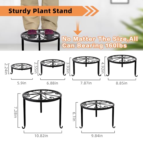 Acteomsly 6-Pack Metal Plant Stand,Heavy Duty Flower Pot Stands for Multiple Plant,Outdoor Anti-Rust Plant Pot Shelf, Round Plant Holder for Outdoor/Indoor Planter, Living Room, Balcony Decor (6PACK BLACK) - Image 3