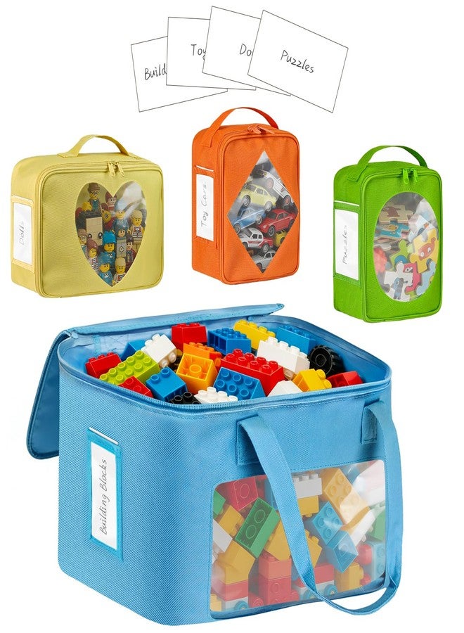 BOHEMIABY 4 PCS Visible Magnetic Tiles Storage Bags, Toy Storage Bags with Label for Home School, Carrying Case for Building Bricks, Puzzle, Board Games, Toy Car and Other - Image 1