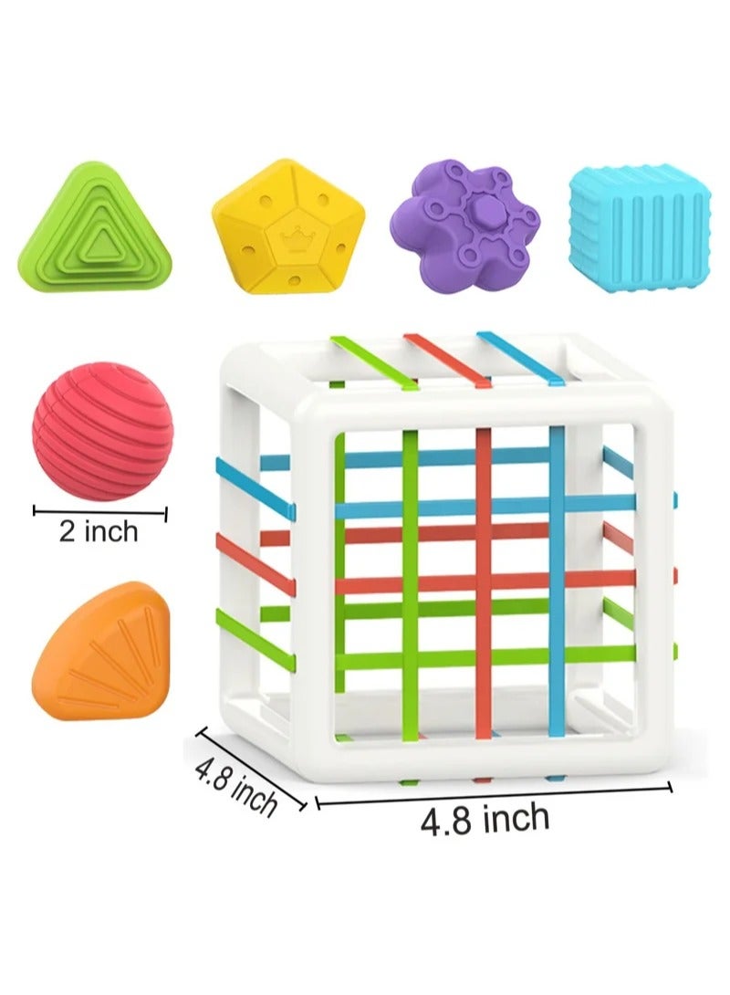 MINGKIDS Montessori Toys for 1 Year Old,Baby Sorter Toy Colorful Cube and 6 Pcs Multi Sensory Shape, Toddler Developmental Learning Toys Birthday Gifts,Baby Toys 6-12-18 Months  - Image 2