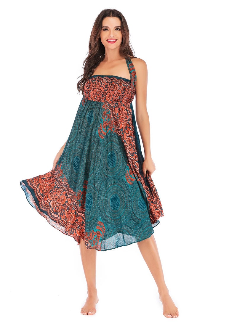 Loquat Casual Dress Half Skirt Beach Vacation Skirt Two Dresses Full Skirt Blue  - Image 1