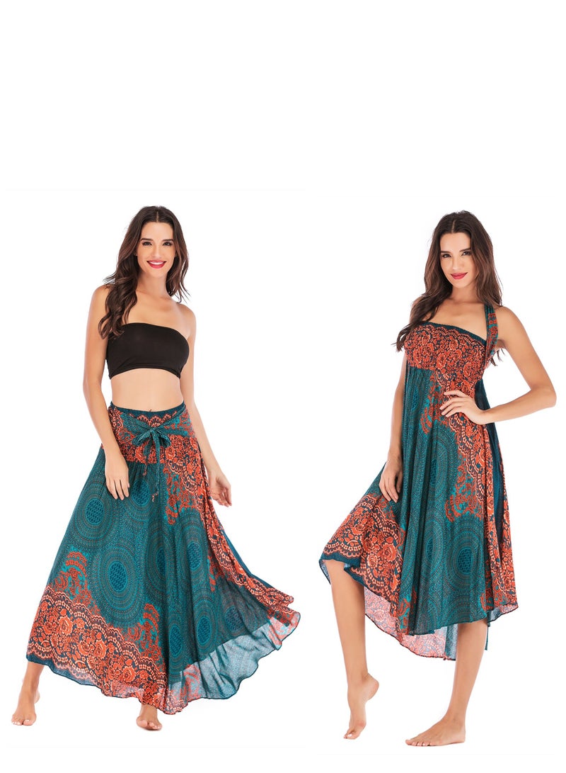 Loquat Casual Dress Half Skirt Beach Vacation Skirt Two Dresses Full Skirt Blue  - Image 4