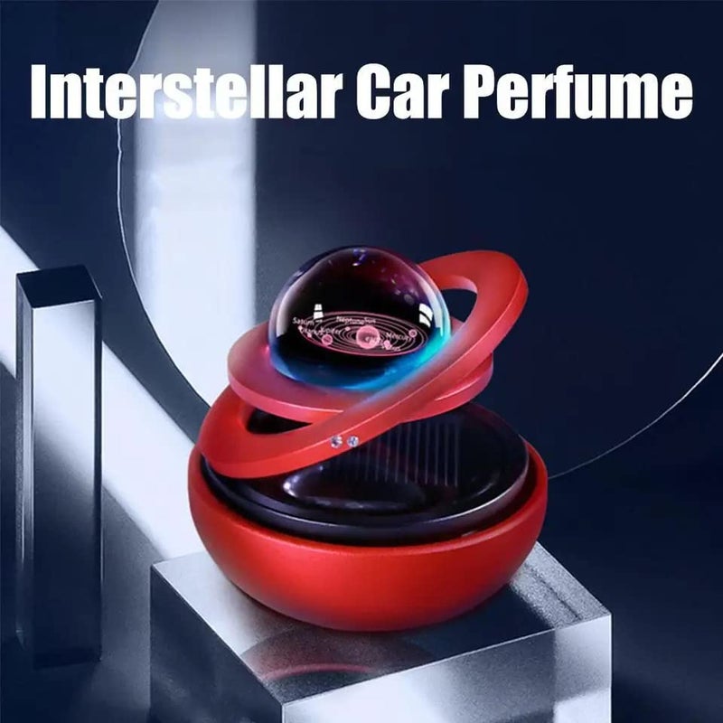 ACLIX Metal Body Double Ring Solar Rotating Air Freshener (Car Perfume) With Crystal Ball For Car Dashboard Decoration And Aromatherapy (Red), Bar, 1 Count - Image 3