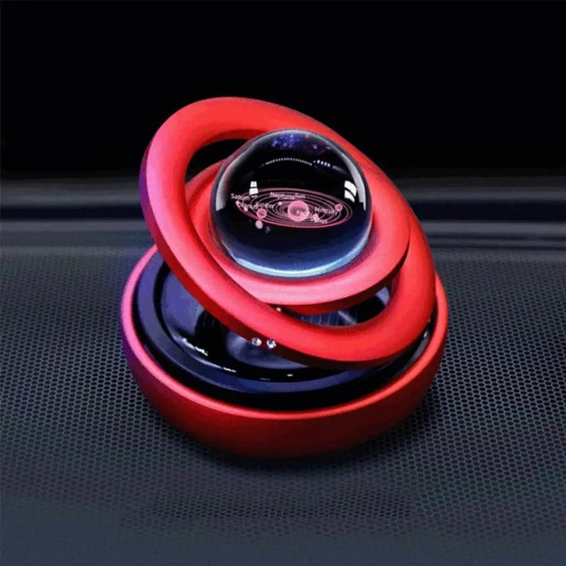 ACLIX Metal Body Double Ring Solar Rotating Air Freshener (Car Perfume) With Crystal Ball For Car Dashboard Decoration And Aromatherapy (Red), Bar, 1 Count - Image 2