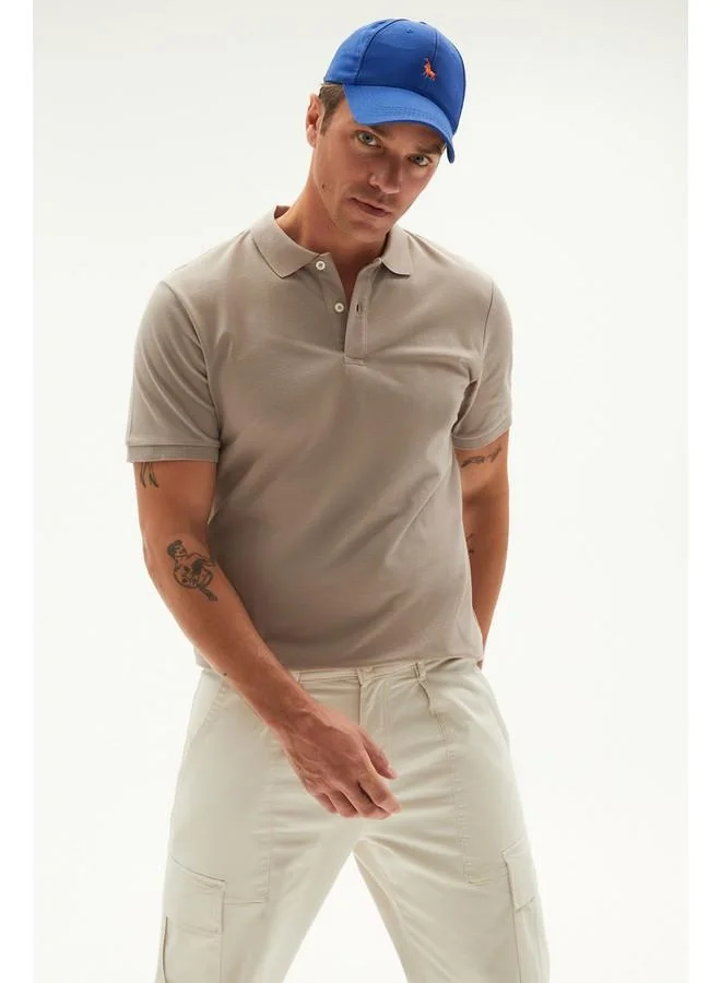 JUNE June Men Regular Fit 100% Cotton Basic Polo Neck Tshirt Mink
