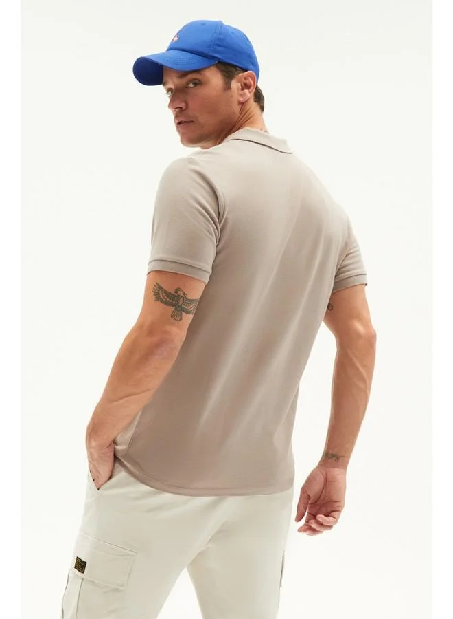 JUNE June Men Regular Fit 100% Cotton Basic Polo Neck Tshirt Mink