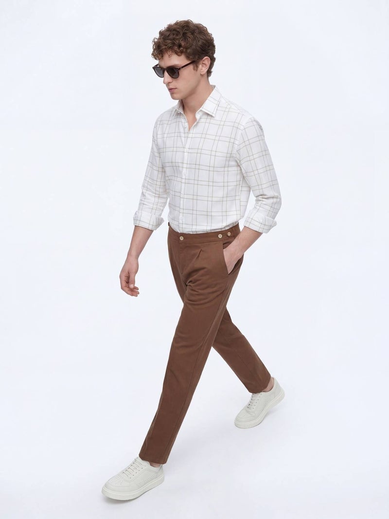 Kip Beige Checkered Regular Fit Long Weaving Casual Shirt - Image 4