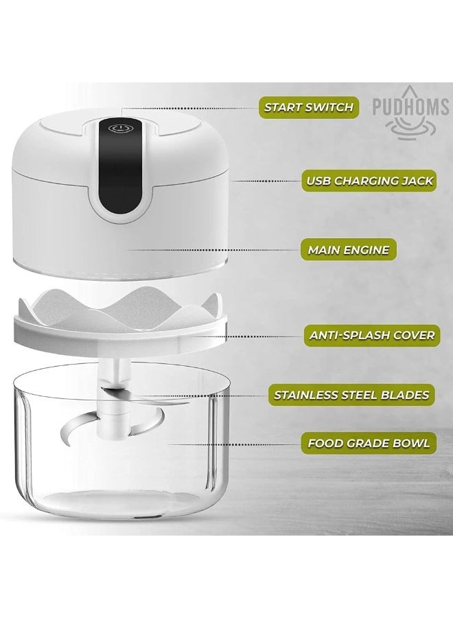 >250ML Electric Mini Garlic Chopper | USB Rechargeable Wireless Food Processor | Portable Food Chopper for Garlic, Onion, Ginger, Vegetables, Meat, Nuts & Baby Food | Easy to Clean | Grey - Image 3