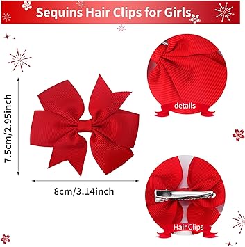 Sibba 10 Pieces Ribbon Hair Bows Alligator Clips Hairbows Barrettes 3 Inch Red Ponytail Holder Cheerleading Hairpin Christmas Valentines Day Accessories for Women Toddler Girls - Image 5