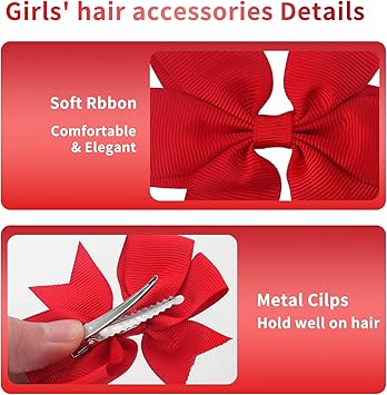 Sibba 10 Pieces Ribbon Hair Bows Alligator Clips Hairbows Barrettes 3 Inch Red Ponytail Holder Cheerleading Hairpin Christmas Valentines Day Accessories for Women Toddler Girls - Image 4