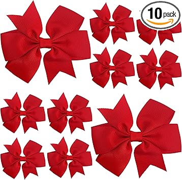 Sibba 10 Pieces Ribbon Hair Bows Alligator Clips Hairbows Barrettes 3 Inch Red Ponytail Holder Cheerleading Hairpin Christmas Valentines Day Accessories for Women Toddler Girls - Image 1
