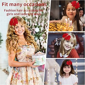 Sibba 10 Pieces Ribbon Hair Bows Alligator Clips Hairbows Barrettes 3 Inch Red Ponytail Holder Cheerleading Hairpin Christmas Valentines Day Accessories for Women Toddler Girls - Image 3