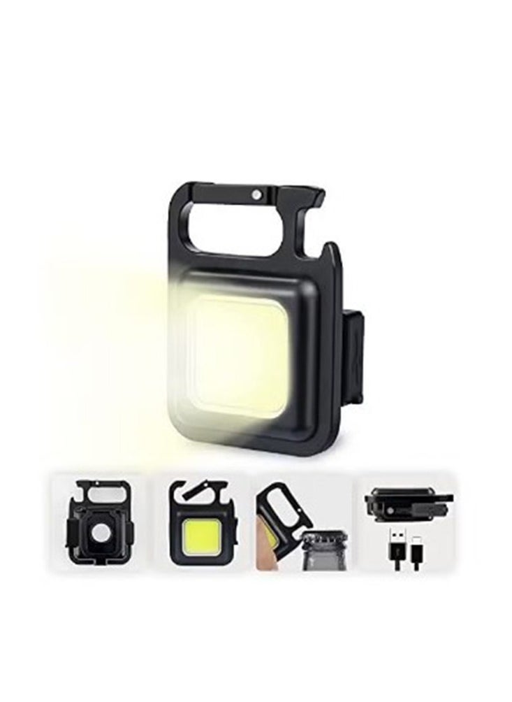 Generic - Emergency Light Key Chain LED Light 800 Lumens COB Rechargeable Keychain Mini Flashlight 4 Light Modes Portable Pocket Light with Folding Bracket Bottle Opener and Magnet Base for Fishing Walking Camp - Image 1