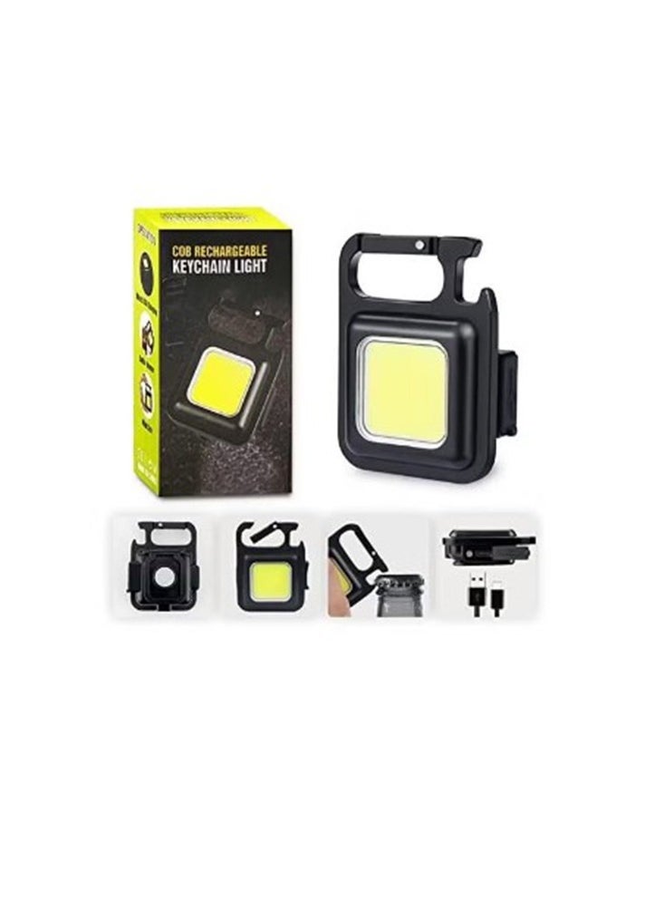 Generic - Emergency Light Key Chain LED Light 800 Lumens COB Rechargeable Keychain Mini Flashlight 4 Light Modes Portable Pocket Light with Folding Bracket Bottle Opener and Magnet Base for Fishing Walking Camp - Image 1