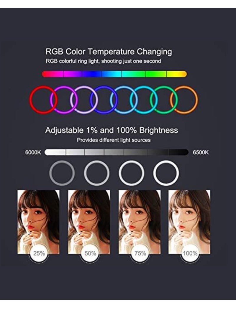 DIGI CORE - 13 inch RGB Ring Light With Tripod Stand 2.1 Meter Height RGB Selfie Light And 360° Phone Holder For Live Broadcast Youtube Instagram And Tik Tok Video Making - Image 1