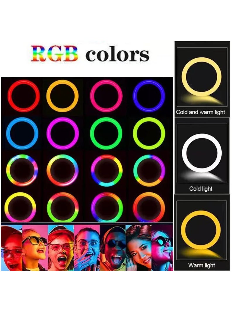 DIGI CORE - 13 inch RGB Ring Light With Tripod Stand 2.1 Meter Height RGB Selfie Light And 360° Phone Holder For Live Broadcast Youtube Instagram And Tik Tok Video Making - Image 1