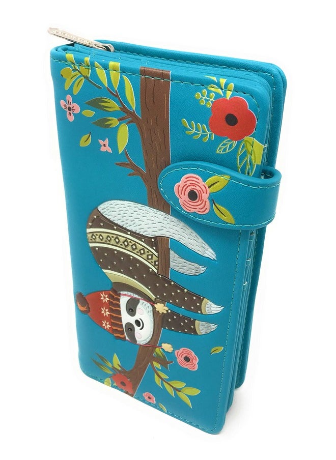 Shag Wear Chillin Sloth Large Animal Wallet For Women And Teen Girls Vegan Faux Leather Teal 7  - Image 1