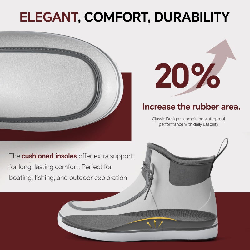 Furuian Deck Boots for Men Waterproof Rain Boots Durable Rubber Boots Comfortable Fishing Loafers Slip On Moc Toe Shoes Non Slip Boat Shoes for Fishing, Gardening, Daily, Working, Sailing, Grey 11 - Image 4