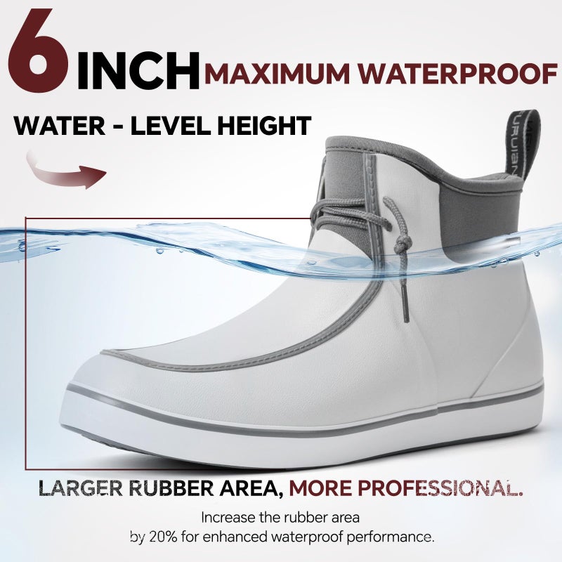 Furuian Deck Boots for Men Waterproof Rain Boots Durable Rubber Boots Comfortable Fishing Loafers Slip On Moc Toe Shoes Non Slip Boat Shoes for Fishing, Gardening, Daily, Working, Sailing, Grey 11 - Image 2