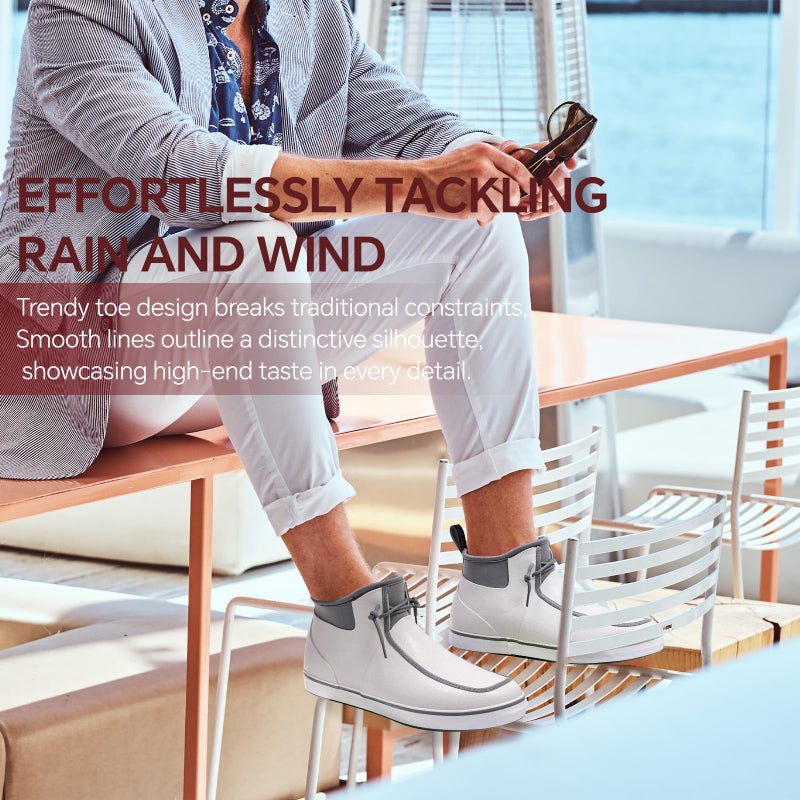 Furuian Deck Boots for Men Waterproof Rain Boots Durable Rubber Boots Comfortable Fishing Loafers Slip On Moc Toe Shoes Non Slip Boat Shoes for Fishing, Gardening, Daily, Working, Sailing, Grey 11 - Image 5