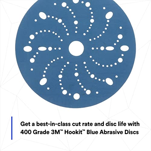 3M Hookit Blue Abrasive Discs 36181, Multi-Hole, 6 in, 400+ Grade, Pack of 50, Virtually Dust-Free, for Auto Sanding, Body Repair, Featheredging, Primer Sanding, Paint Preparation, E-Coat - Image 3