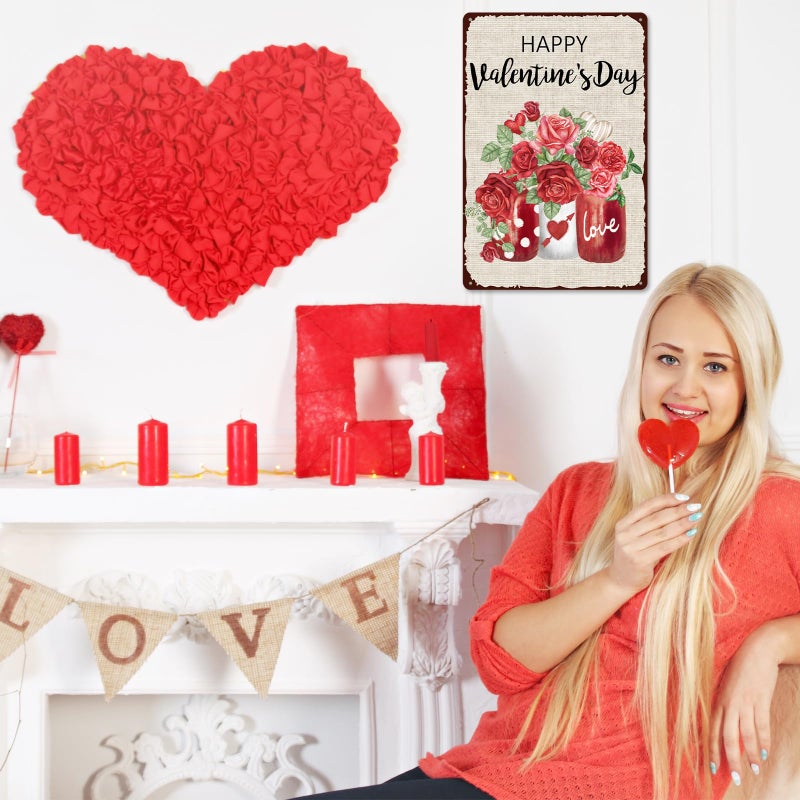 Whaline Retro Tin Sign Valentine's Day Rose Flower Mason Jar Metal Sign Red Floral Wall Art Decor Welcome Holiday Decor Iron Plaque Sign for Club Bar Garage Wall Decor, 12 x 8 Inch - Image 5
